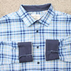 Construct Shirt Mens XL 17-17 1/2, 34/35 Blue Slim Fit 4 Way Stretch Flip Cuff